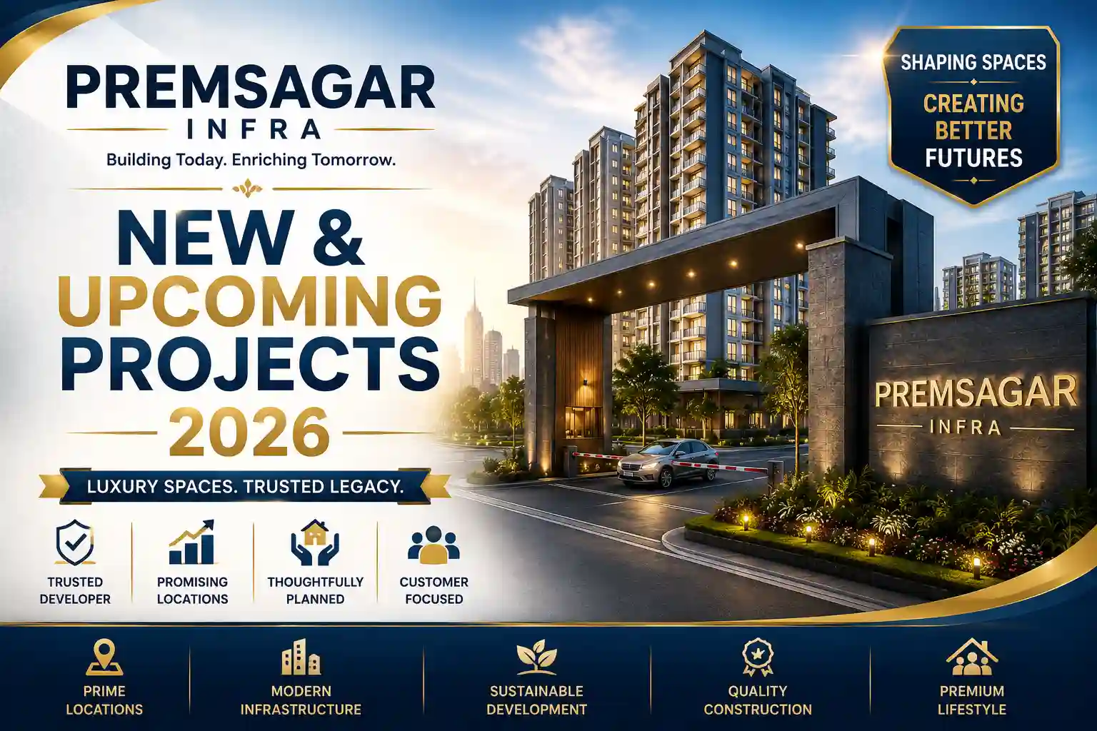 Premsagar Infra new premium residential and commercial projects banner showcasing modern developments in SVP Nagar